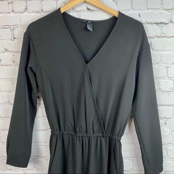 H&M Long Sleeve Black Pant V-Neck Jumpsuit 2 - Picture 2 of 10